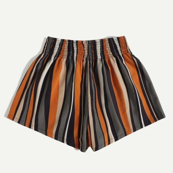 SHEIN VCAY Shirred Waist Striped Colorblock Shorts XS - Picture 3 of 5